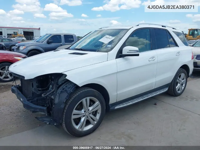 2014 Mercedes-Benz Ml 350 VIN: 4JGDA5JB2EA380371 Lot: 39685917