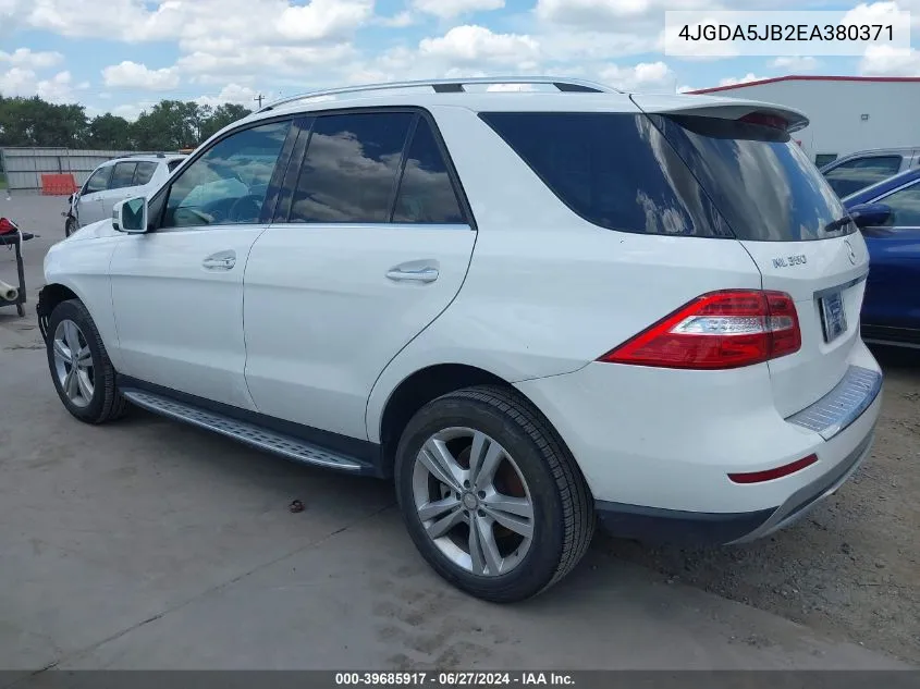 2014 Mercedes-Benz Ml 350 VIN: 4JGDA5JB2EA380371 Lot: 39685917