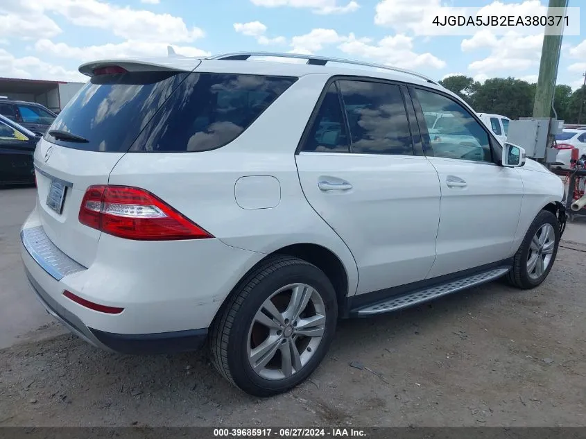 2014 Mercedes-Benz Ml 350 VIN: 4JGDA5JB2EA380371 Lot: 39685917