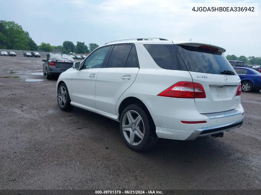 2014 Mercedes-Benz Ml 350 4Matic VIN: 4JGDA5HB0EA336942 Lot: 40652767