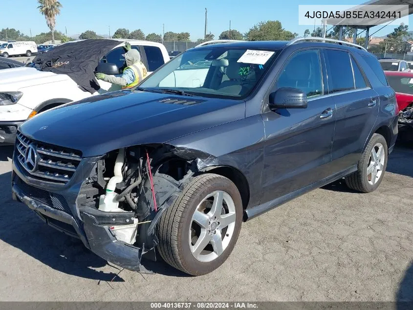 2014 Mercedes-Benz Ml 350 VIN: 4JGDA5JB5EA342441 Lot: 40136737