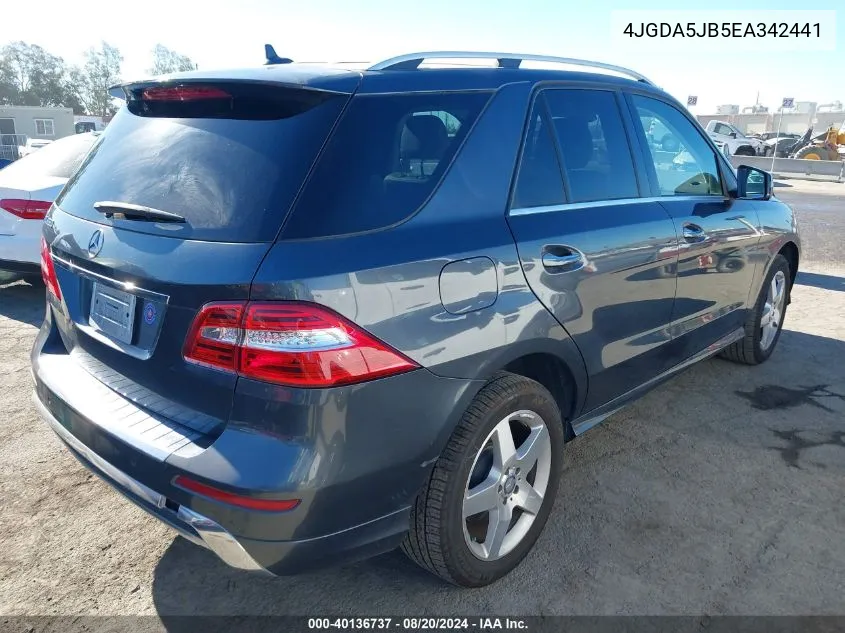 2014 Mercedes-Benz Ml 350 VIN: 4JGDA5JB5EA342441 Lot: 40136737