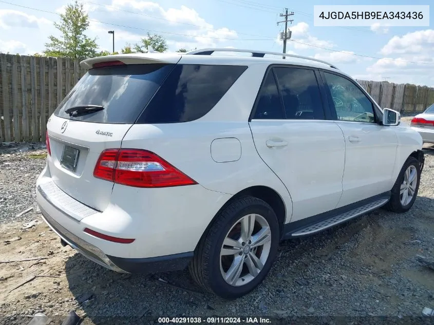 2014 Mercedes-Benz Ml 350 4Matic VIN: 4JGDA5HB9EA343436 Lot: 40291038