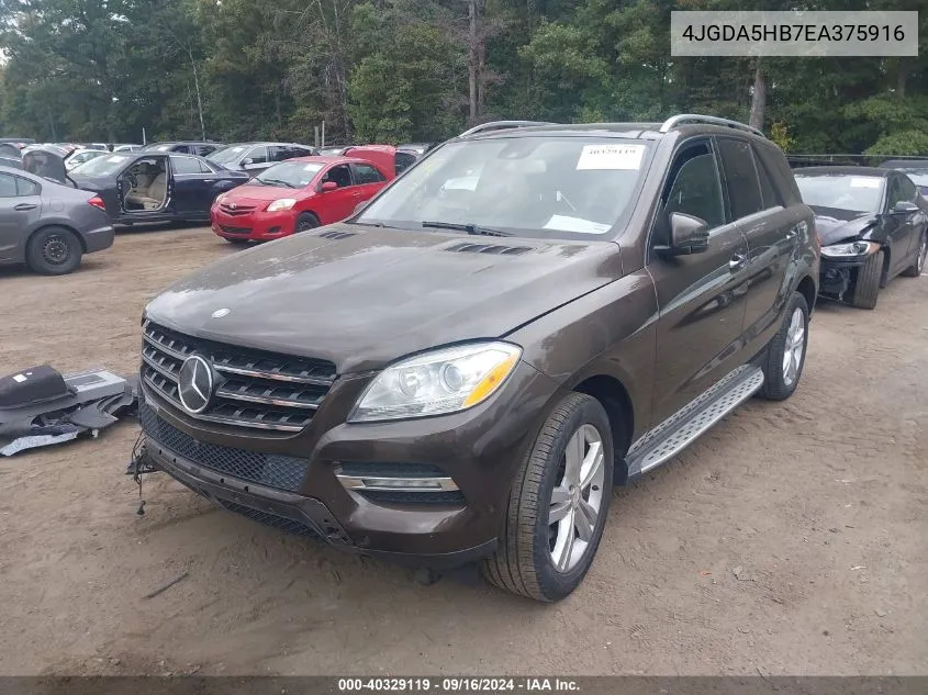 2014 Mercedes-Benz Ml 350 4Matic VIN: 4JGDA5HB7EA375916 Lot: 40329119