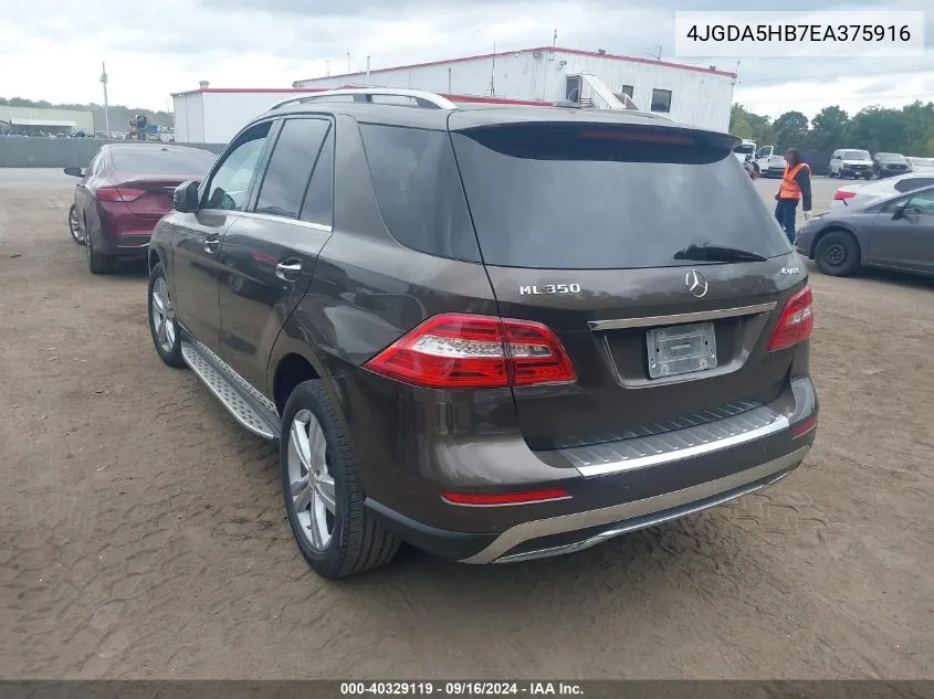 2014 Mercedes-Benz Ml 350 4Matic VIN: 4JGDA5HB7EA375916 Lot: 40329119