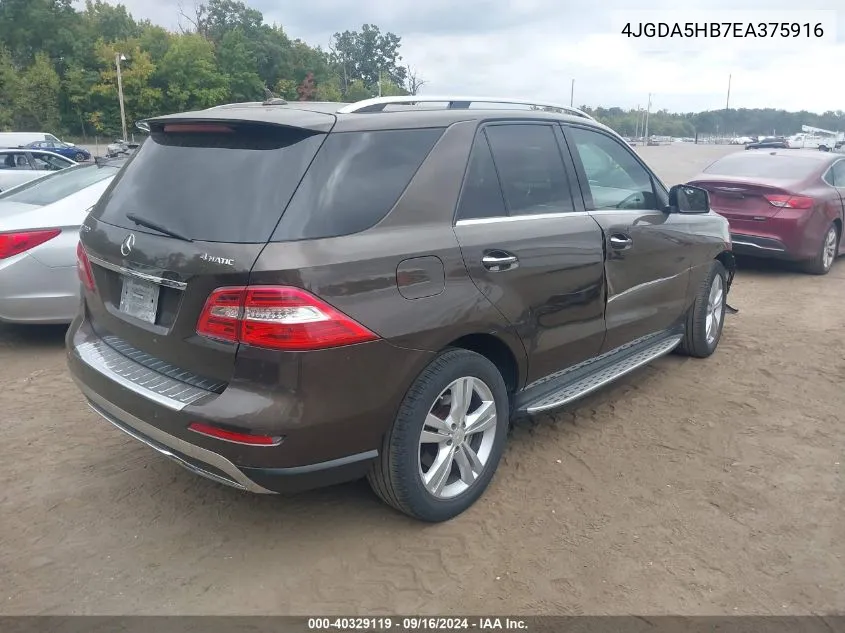 2014 Mercedes-Benz Ml 350 4Matic VIN: 4JGDA5HB7EA375916 Lot: 40329119