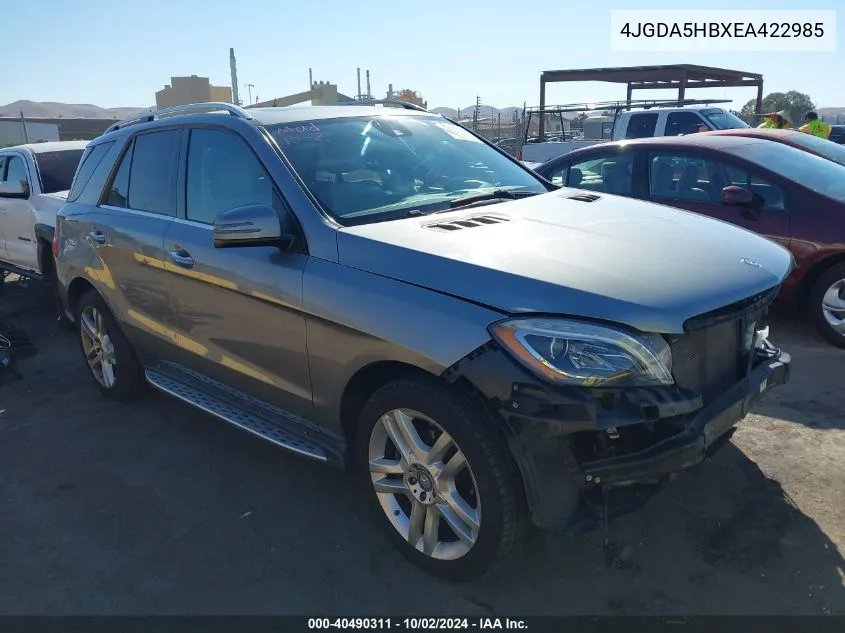 2014 Mercedes-Benz Ml 350 4Matic VIN: 4JGDA5HBXEA422985 Lot: 40490311