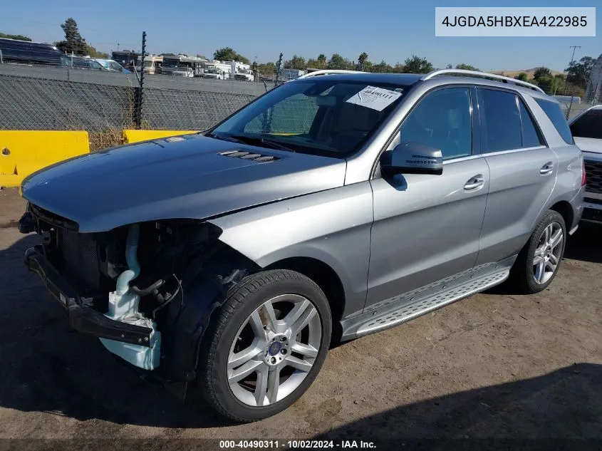 2014 Mercedes-Benz Ml 350 4Matic VIN: 4JGDA5HBXEA422985 Lot: 40490311