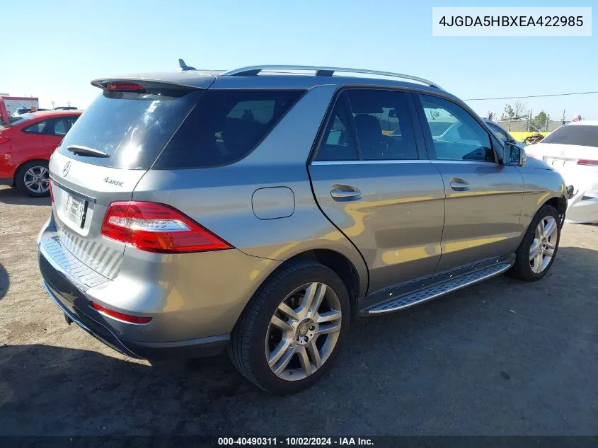 2014 Mercedes-Benz Ml 350 4Matic VIN: 4JGDA5HBXEA422985 Lot: 40490311