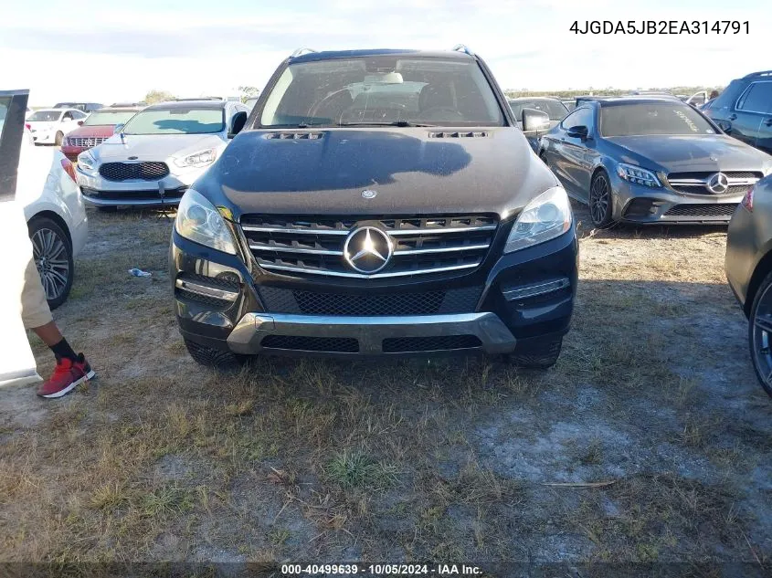 2014 Mercedes-Benz Ml 350 VIN: 4JGDA5JB2EA314791 Lot: 40499639