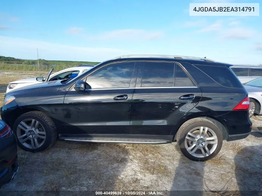 2014 Mercedes-Benz Ml 350 VIN: 4JGDA5JB2EA314791 Lot: 40499639