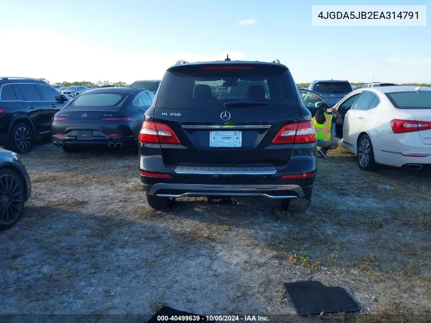 2014 Mercedes-Benz Ml 350 VIN: 4JGDA5JB2EA314791 Lot: 40499639