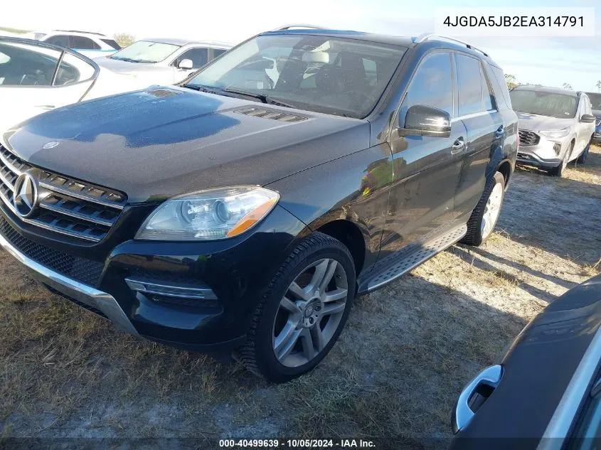 2014 Mercedes-Benz Ml 350 VIN: 4JGDA5JB2EA314791 Lot: 40499639