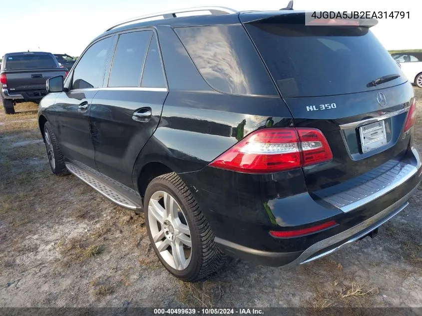 2014 Mercedes-Benz Ml 350 VIN: 4JGDA5JB2EA314791 Lot: 40499639