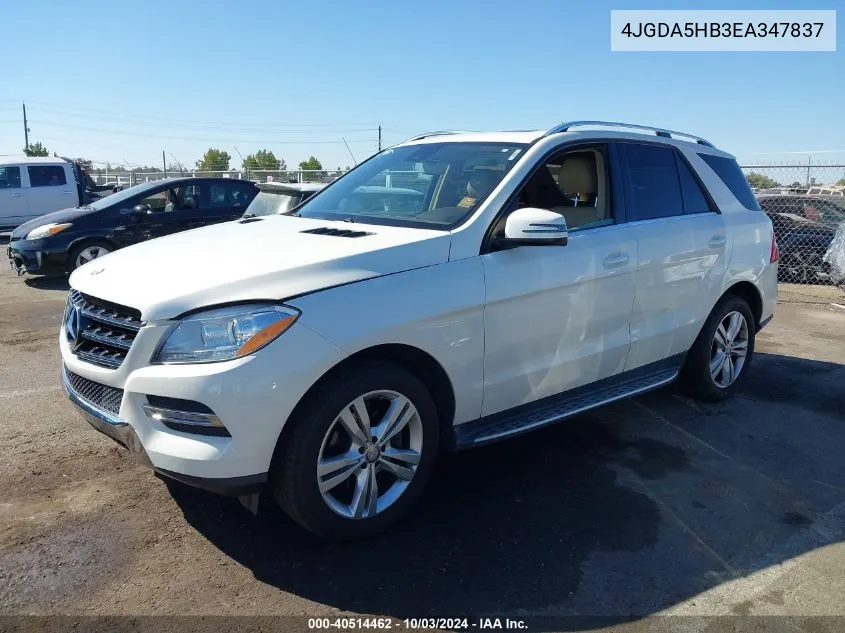 2014 Mercedes-Benz Ml 350 4Matic VIN: 4JGDA5HB3EA347837 Lot: 40514462