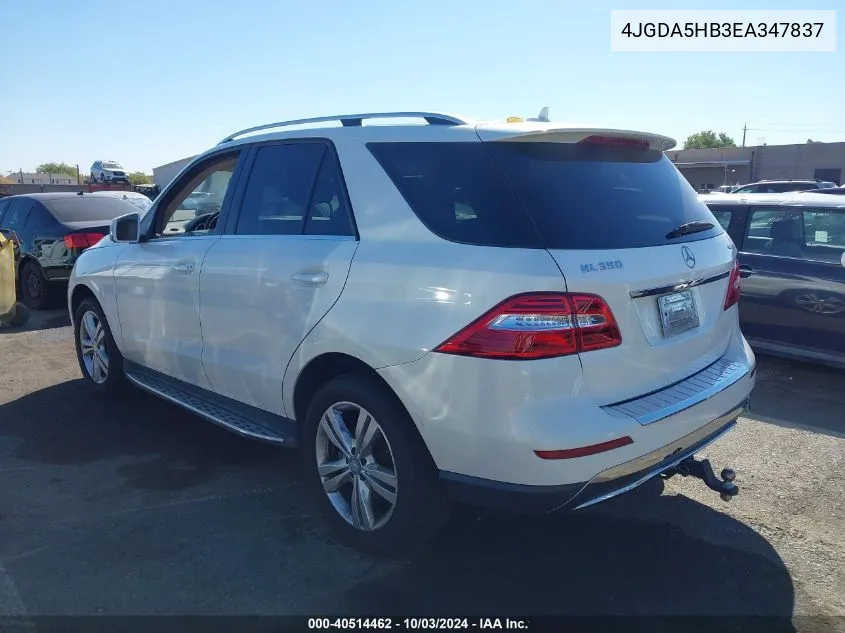 2014 Mercedes-Benz Ml 350 4Matic VIN: 4JGDA5HB3EA347837 Lot: 40514462