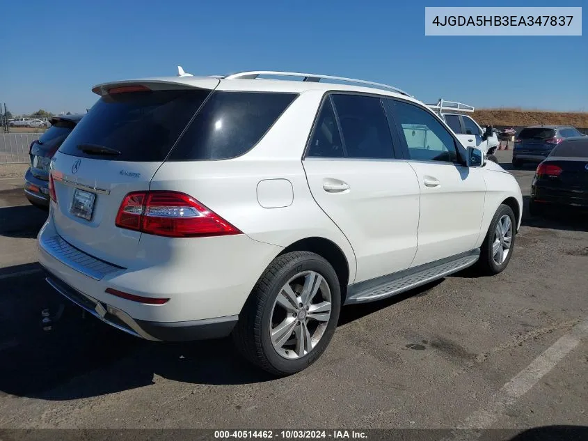 2014 Mercedes-Benz Ml 350 4Matic VIN: 4JGDA5HB3EA347837 Lot: 40514462