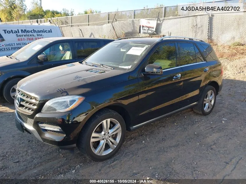 2014 Mercedes-Benz Ml 350 350 4Matic VIN: 4JGDA5HB4EA402702 Lot: 40526155