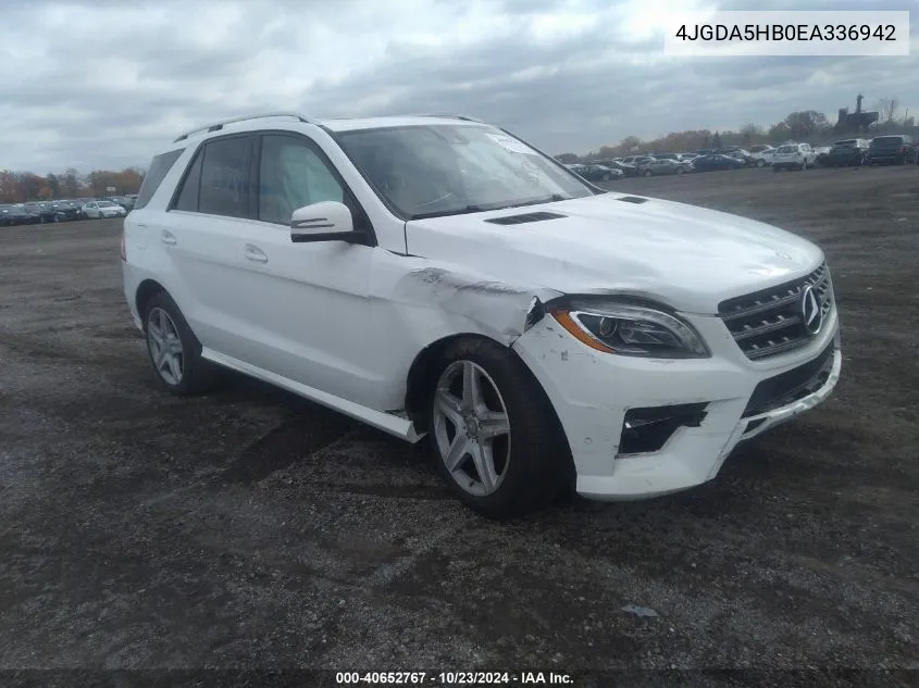 2014 Mercedes-Benz Ml 350 4Matic VIN: 4JGDA5HB0EA336942 Lot: 40652767