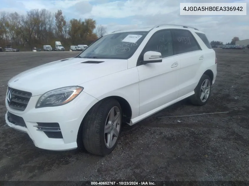 2014 Mercedes-Benz Ml 350 4Matic VIN: 4JGDA5HB0EA336942 Lot: 40652767