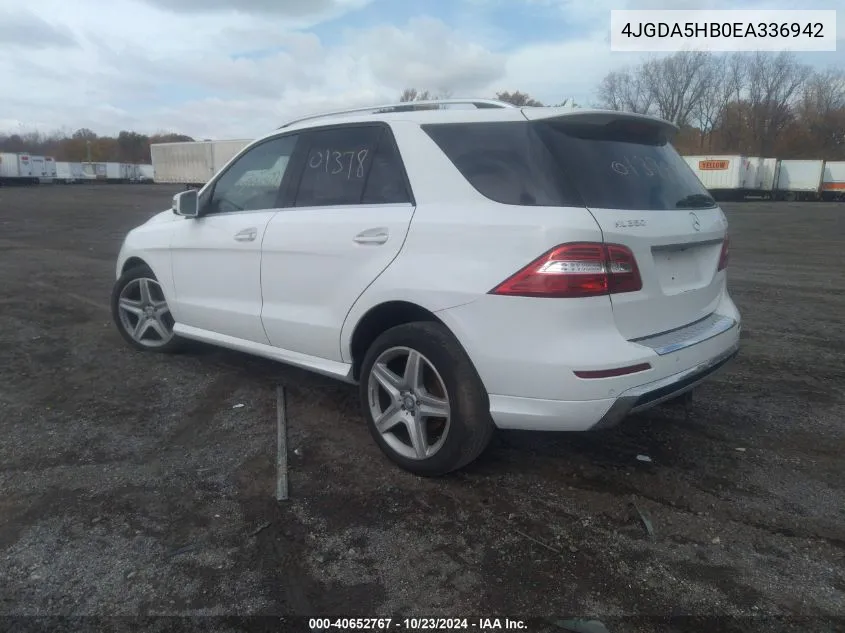 2014 Mercedes-Benz Ml 350 4Matic VIN: 4JGDA5HB0EA336942 Lot: 40652767