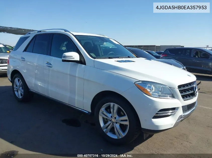 2014 Mercedes-Benz Ml 350 4Matic VIN: 4JGDA5HB0EA357953 Lot: 40707316