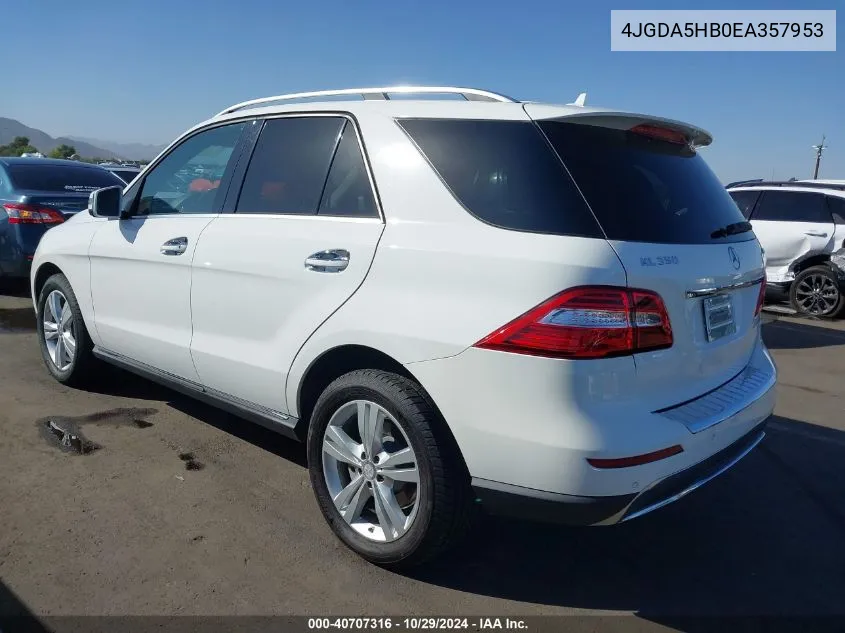 2014 Mercedes-Benz Ml 350 4Matic VIN: 4JGDA5HB0EA357953 Lot: 40707316