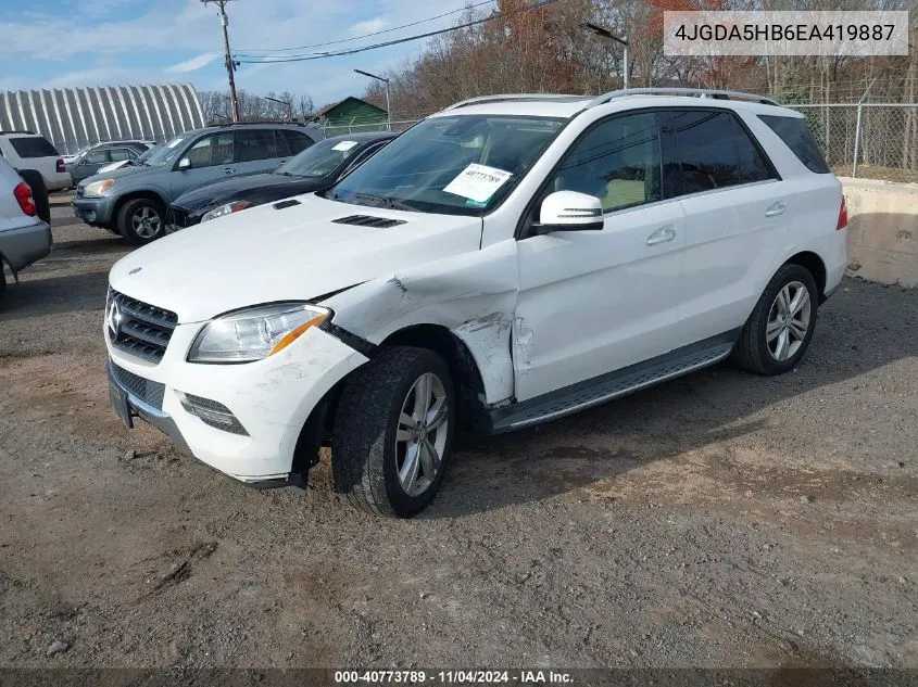 2014 Mercedes-Benz Ml 350 4Matic VIN: 4JGDA5HB6EA419887 Lot: 40773789