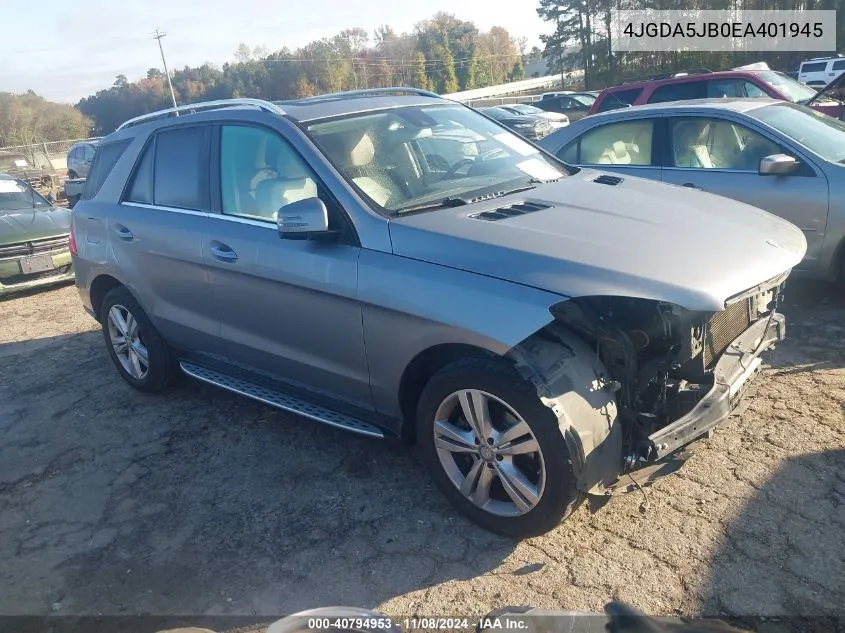 2014 Mercedes-Benz Ml 350 VIN: 4JGDA5JB0EA401945 Lot: 40794953