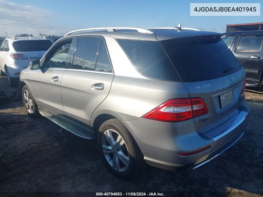 2014 Mercedes-Benz Ml 350 VIN: 4JGDA5JB0EA401945 Lot: 40794953