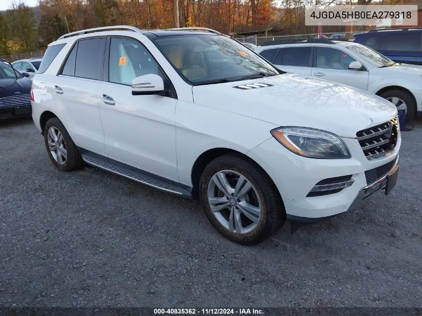 2014 Mercedes-Benz Ml 350 4Matic VIN: 4JGDA5HB0EA279318 Lot: 40835362