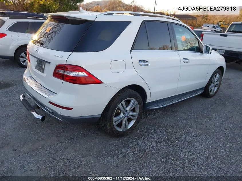 2014 Mercedes-Benz Ml 350 4Matic VIN: 4JGDA5HB0EA279318 Lot: 40835362