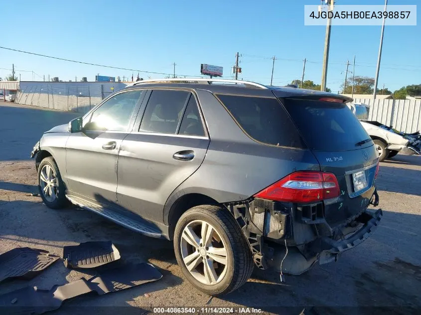 2014 Mercedes-Benz Ml 350 4Matic VIN: 4JGDA5HB0EA398857 Lot: 40863540