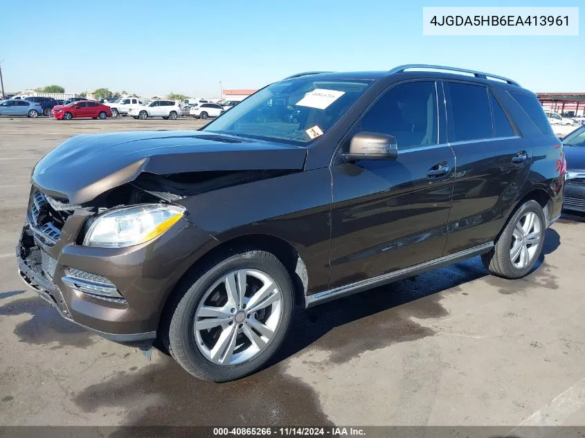 2014 Mercedes-Benz Ml 350 4Matic VIN: 4JGDA5HB6EA413961 Lot: 40865266