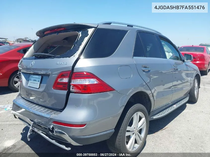 2015 Mercedes-Benz Ml 350 4Matic VIN: 4JGDA5HB7FA551476 Lot: 39758853