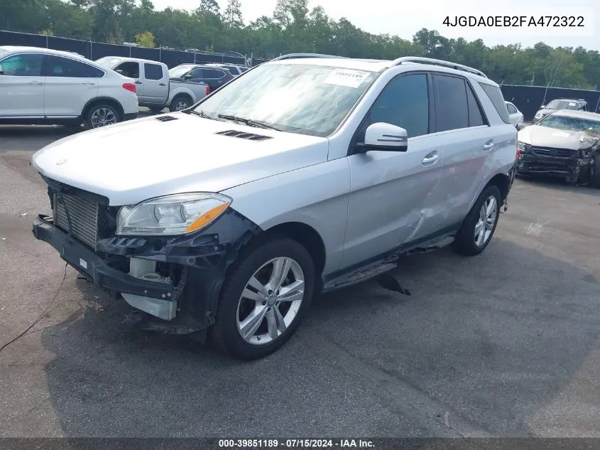 2015 Mercedes-Benz Ml 250 Bluetec 4Matic VIN: 4JGDA0EB2FA472322 Lot: 39851189