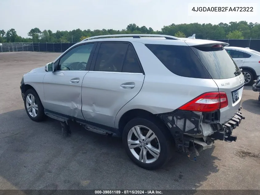 2015 Mercedes-Benz Ml 250 Bluetec 4Matic VIN: 4JGDA0EB2FA472322 Lot: 39851189