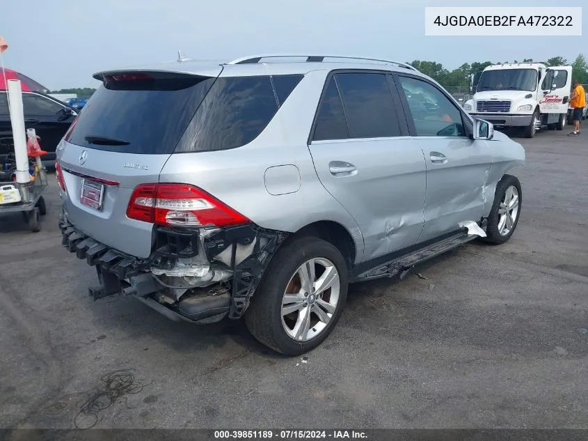 2015 Mercedes-Benz Ml 250 Bluetec 4Matic VIN: 4JGDA0EB2FA472322 Lot: 39851189