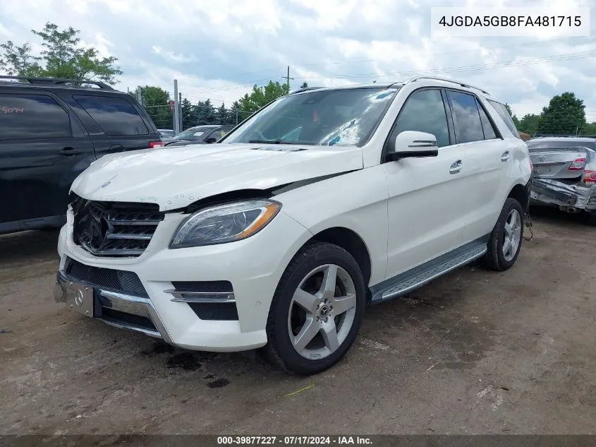 2015 Mercedes-Benz Ml 400 4Matic VIN: 4JGDA5GB8FA481715 Lot: 39877227