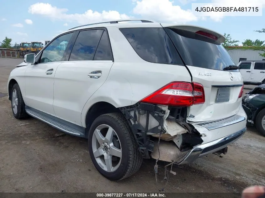 2015 Mercedes-Benz Ml 400 4Matic VIN: 4JGDA5GB8FA481715 Lot: 39877227