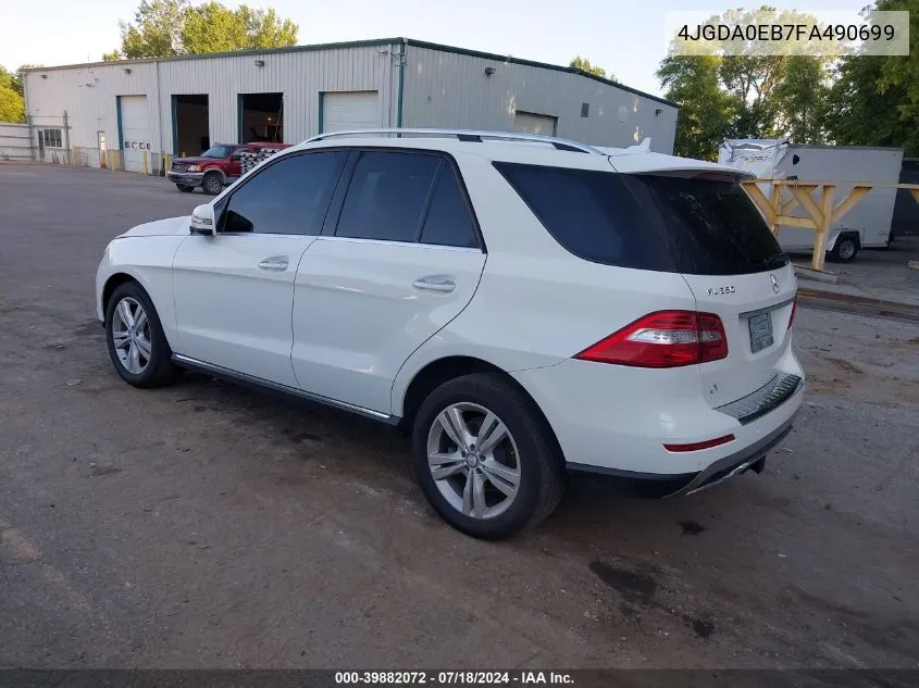 2015 Mercedes-Benz Ml 250 Bluetec 4Matic VIN: 4JGDA0EB7FA490699 Lot: 39882072