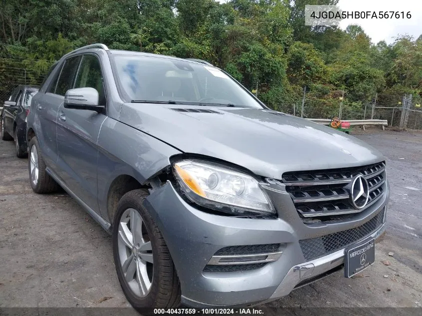 2015 Mercedes-Benz Ml 350 4Matic VIN: 4JGDA5HB0FA567616 Lot: 40437559