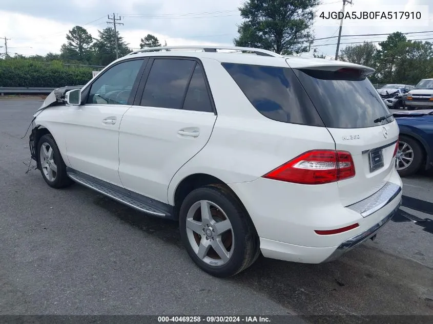 2015 Mercedes-Benz Ml 350 VIN: 4JGDA5JB0FA517910 Lot: 40469258