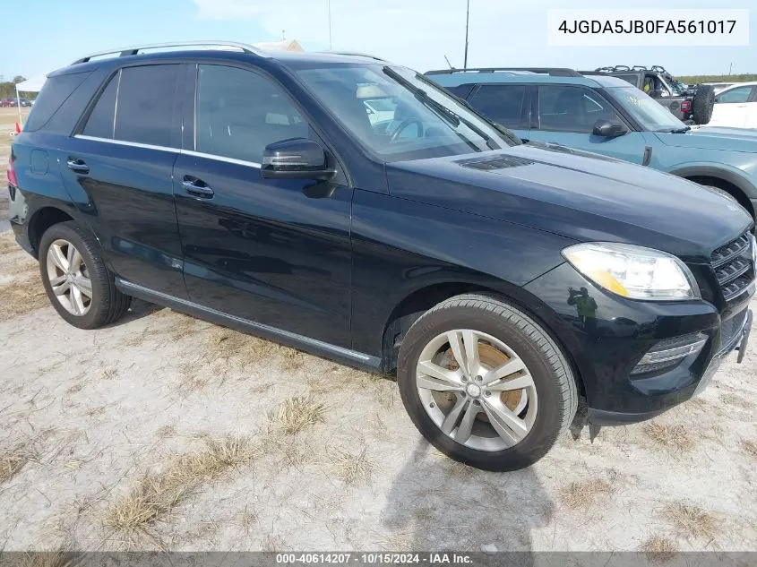 2015 Mercedes-Benz Ml 350 VIN: 4JGDA5JB0FA561017 Lot: 40614207