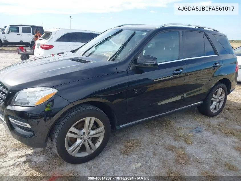 2015 Mercedes-Benz Ml 350 VIN: 4JGDA5JB0FA561017 Lot: 40614207