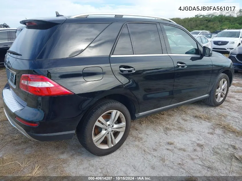 2015 Mercedes-Benz Ml 350 VIN: 4JGDA5JB0FA561017 Lot: 40614207