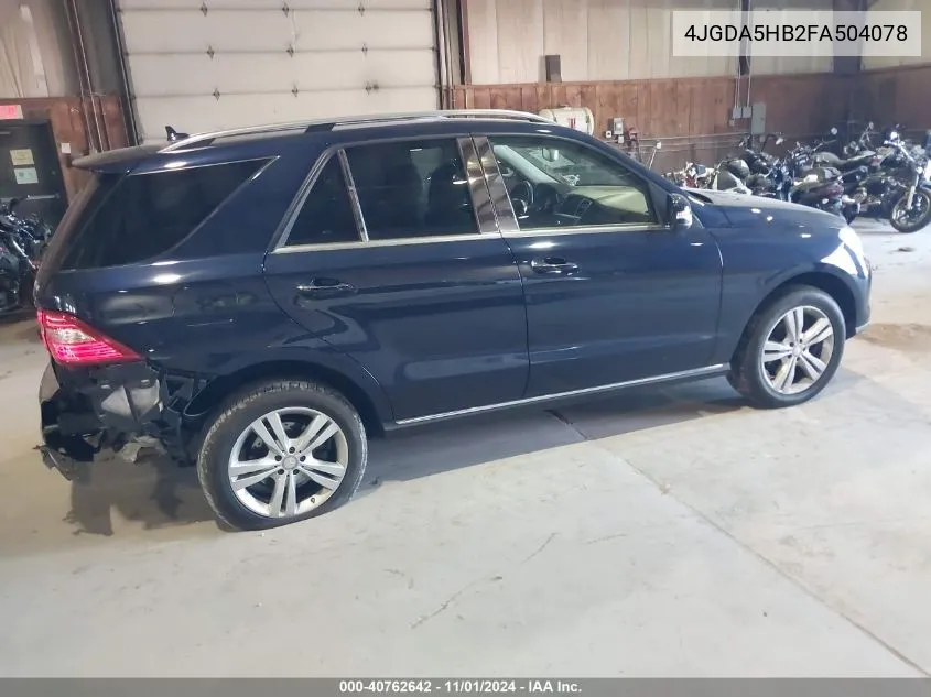 2015 Mercedes-Benz Ml 350 4Matic VIN: 4JGDA5HB2FA504078 Lot: 40762642