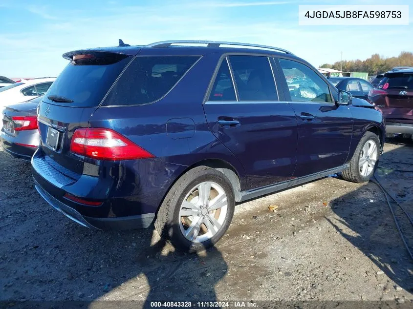 2015 Mercedes-Benz Ml 350 VIN: 4JGDA5JB8FA598753 Lot: 40843328