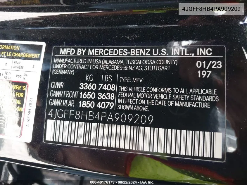 2023 Mercedes-Benz Maybach Gls 600 4Matic VIN: 4JGFF8HB4PA909209 Lot: 40176179