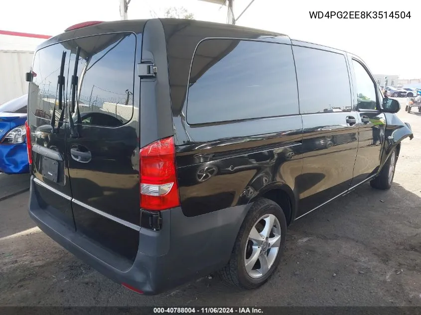 2019 Mercedes-Benz Metris VIN: WD4PG2EE8K3514504 Lot: 40788004